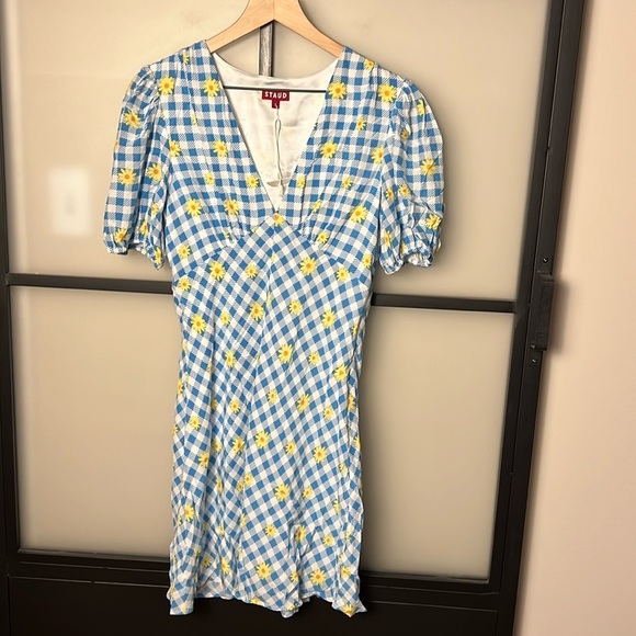 Staud MILLA PRINT MINIDRESS IN GINGHAM DAISY PLAID Size 8 - Picture 1 of 7